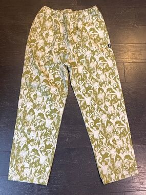 STUSSY Mob Beach Limited white green Elasticated Drawstring Waist Pant Size M
